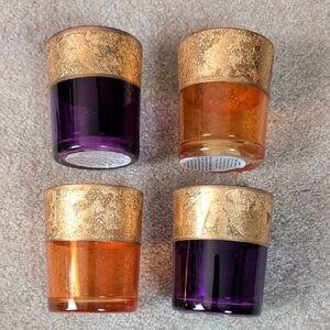 NWT Pier 1 Purple & Amber Glass Candle Holder Set with Gold Trim and Glitter